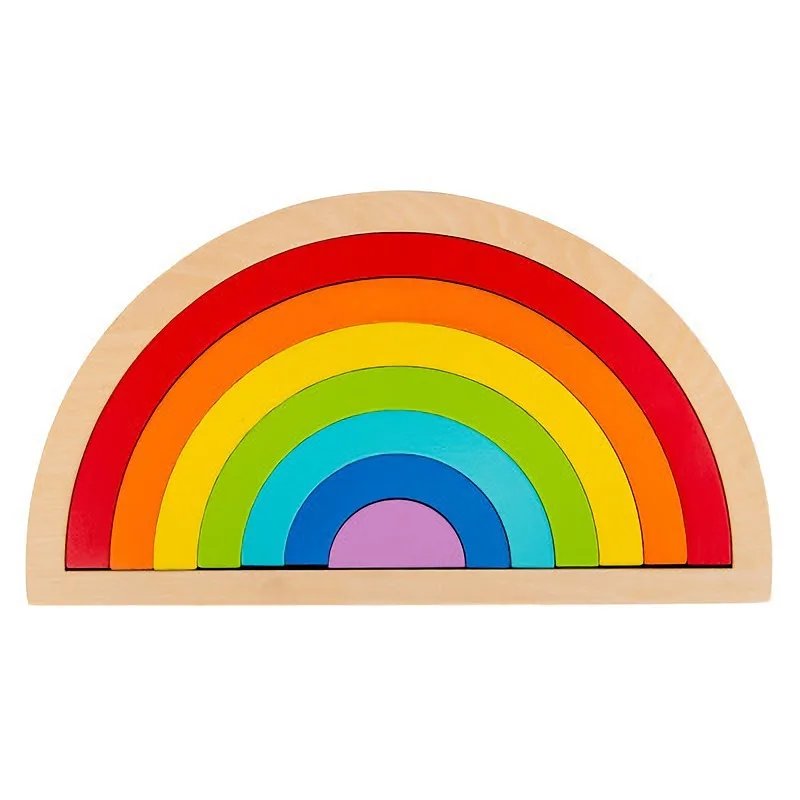 12pcs Arch Rainbow Bridge Set Colored Children Montessori Educational Wooden Brick Toys Building Blocks For Kids