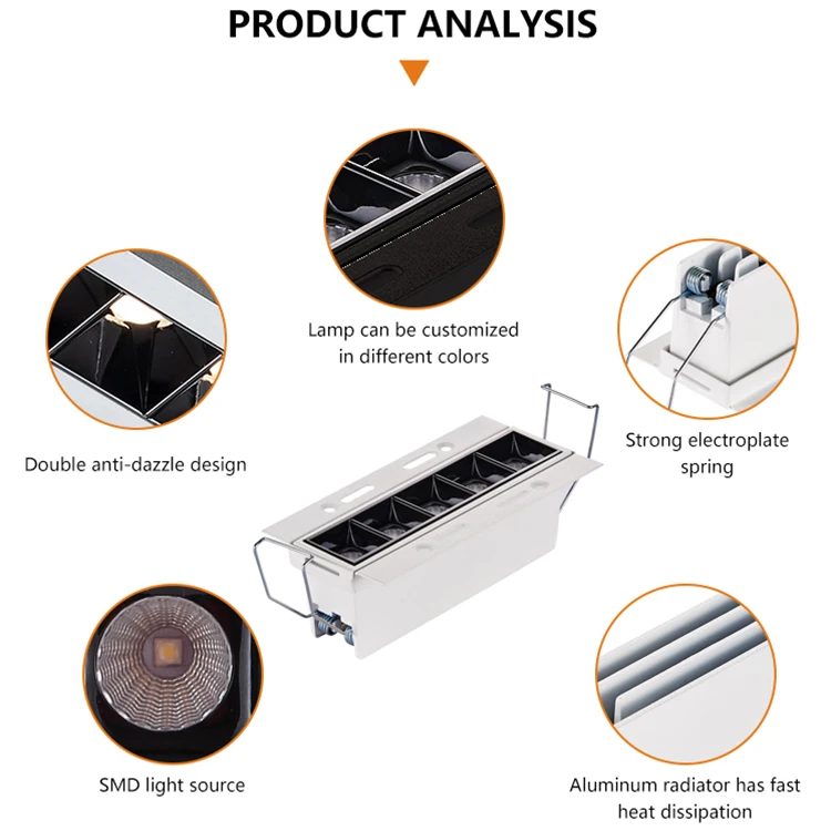 High Lumen Embedded Tube Office Working Environment 30W LED Linear Down Lamp Light System