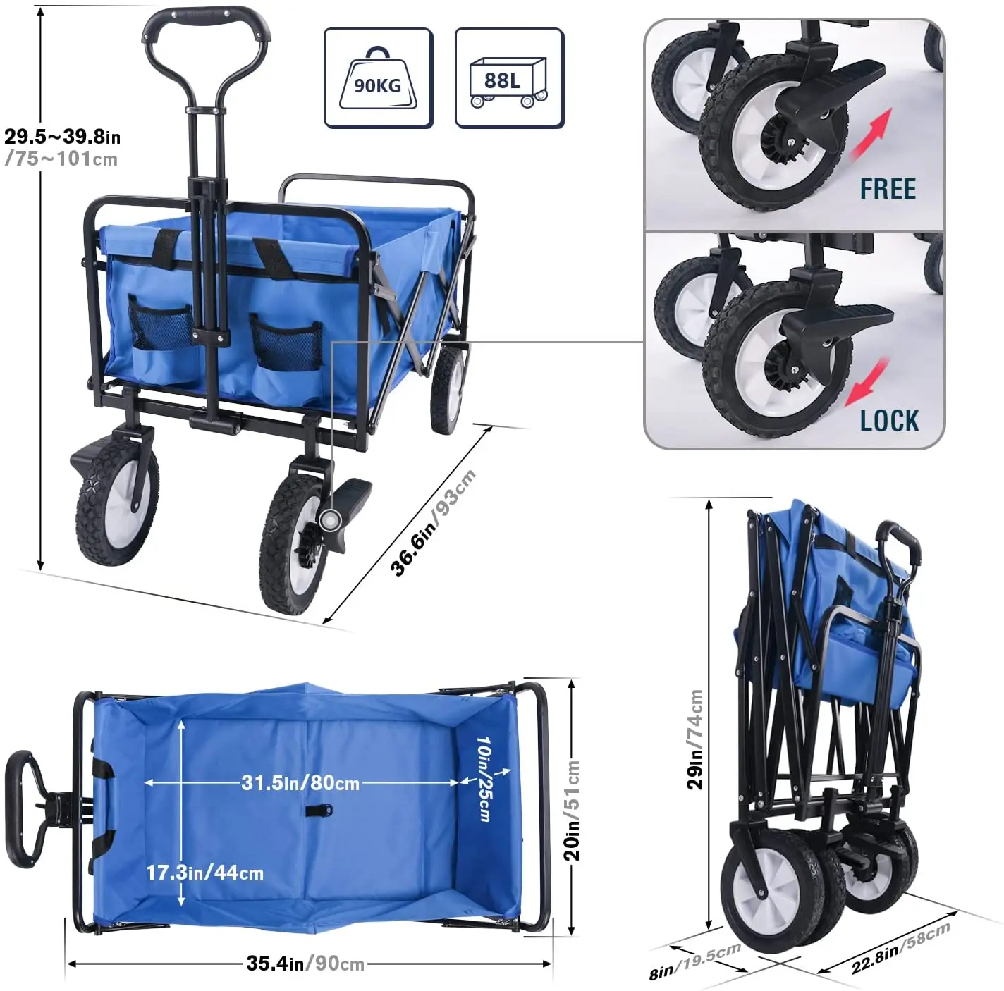 beach wagon cart garden cart utility wagon high pu material sand beach folding wagon cart wheel 7x4 '