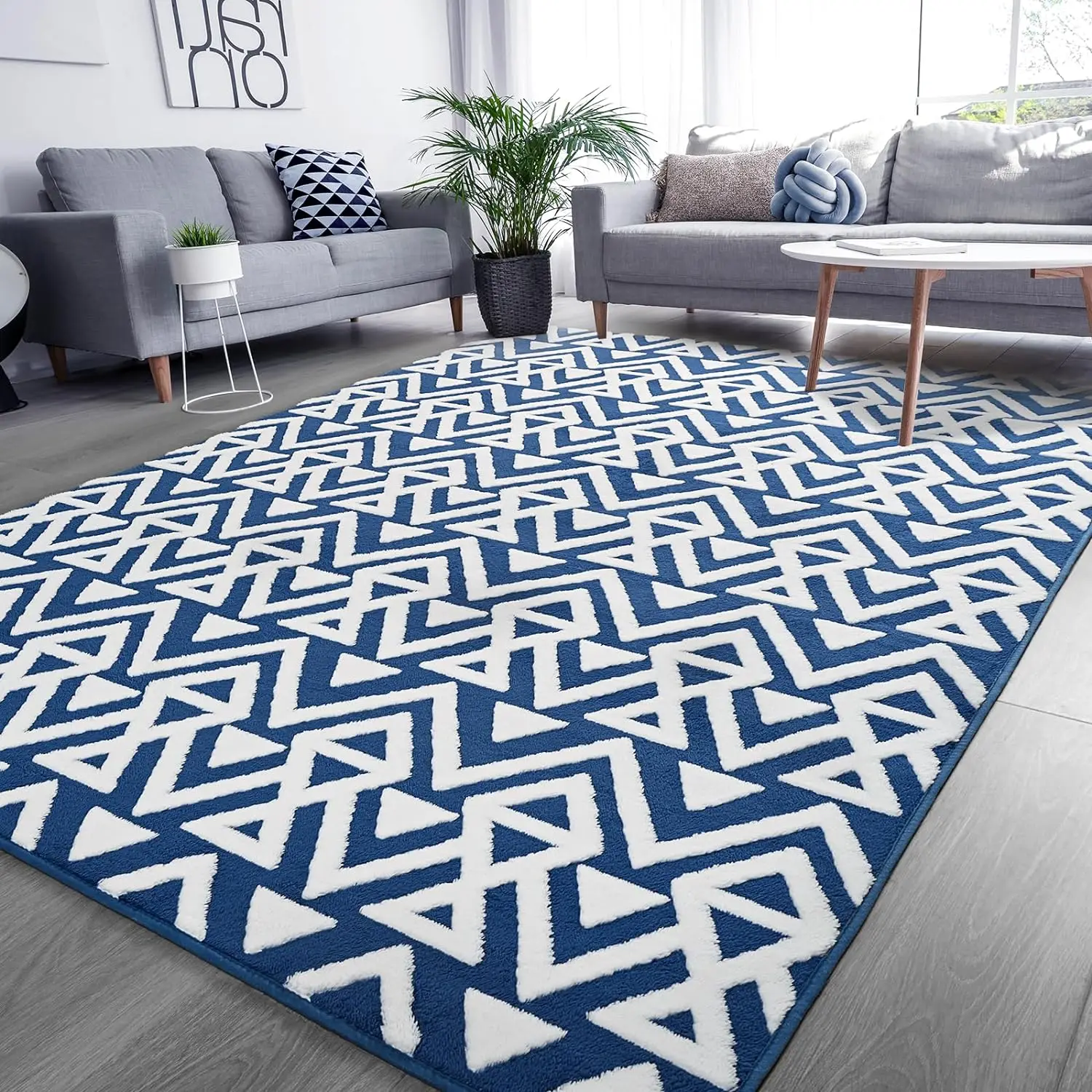 Geometric Textured Pattern Area Rug for Living Room Couch Bedside Teens Room Nursery Floor Carpet Mellow Memory Foam Playmat