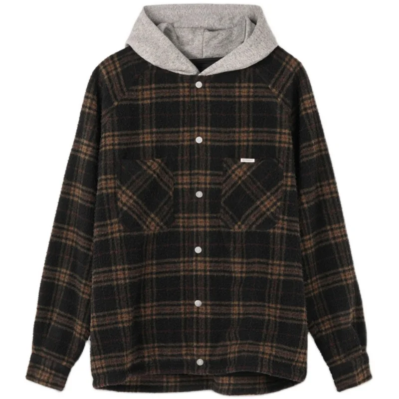 Mens Womens 20FW High Street Hooded Jacket Flannel Hooded Button Jacket Autumn Casual Matching Plaid Hooded Shirt