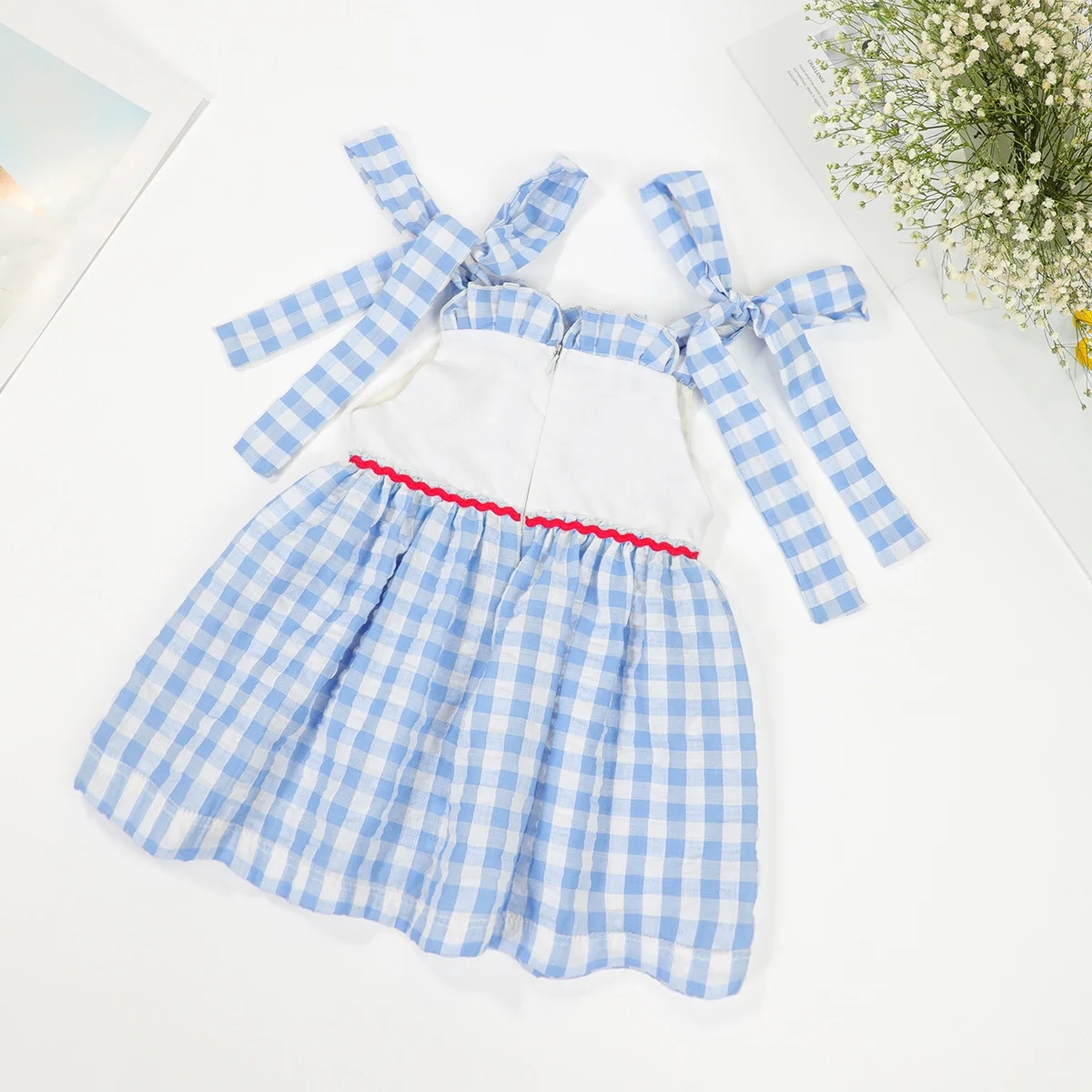 Wholesale children summer clothes crab applique girl two pieces outfit seersucker summer kids clothing girls