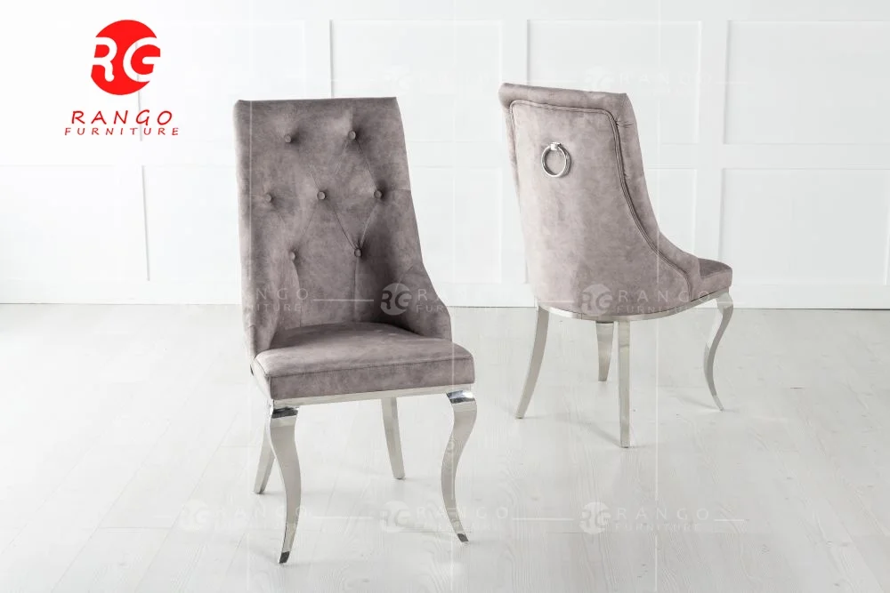 2022 Luxury dining chairs Grey Velvet Knockerback Ring Dining Chair With Chrome