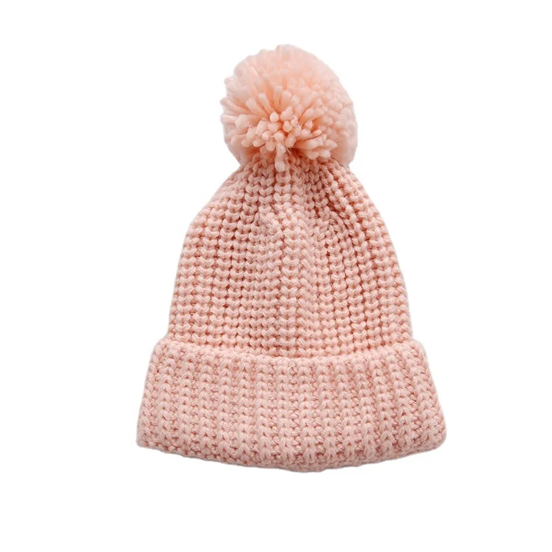 Autumn and winter New knitting Children Hats Caps thickening warm lovely candy pure color wool ball hat