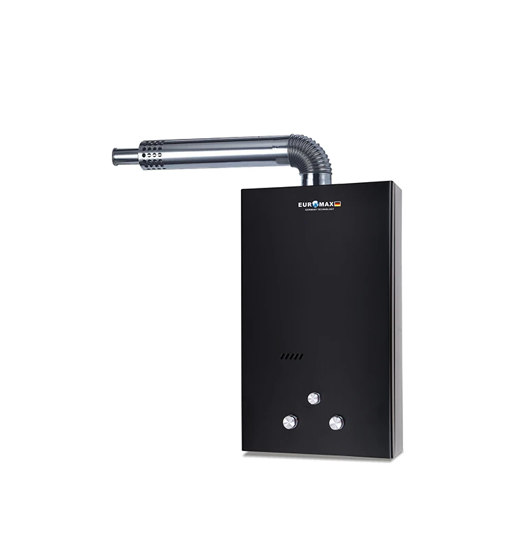 Balanced exhaust gas water heater with double pipe