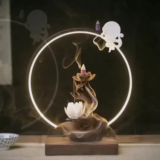 Ceramic backflow incense burner Zen buddha hand lotus cense waterfall holder agarwood accessories ornaments