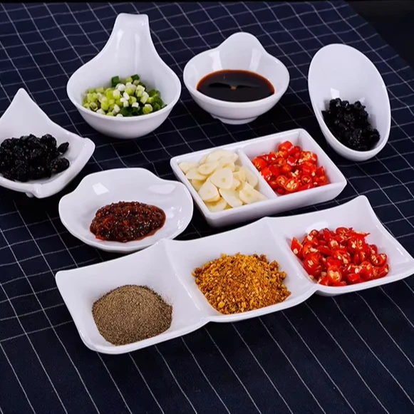 Smooth Texture Diverse Styles Thick Drop Resistant Heat-resistant White Melamine Flavor Dishes Plates Set For Restaurants