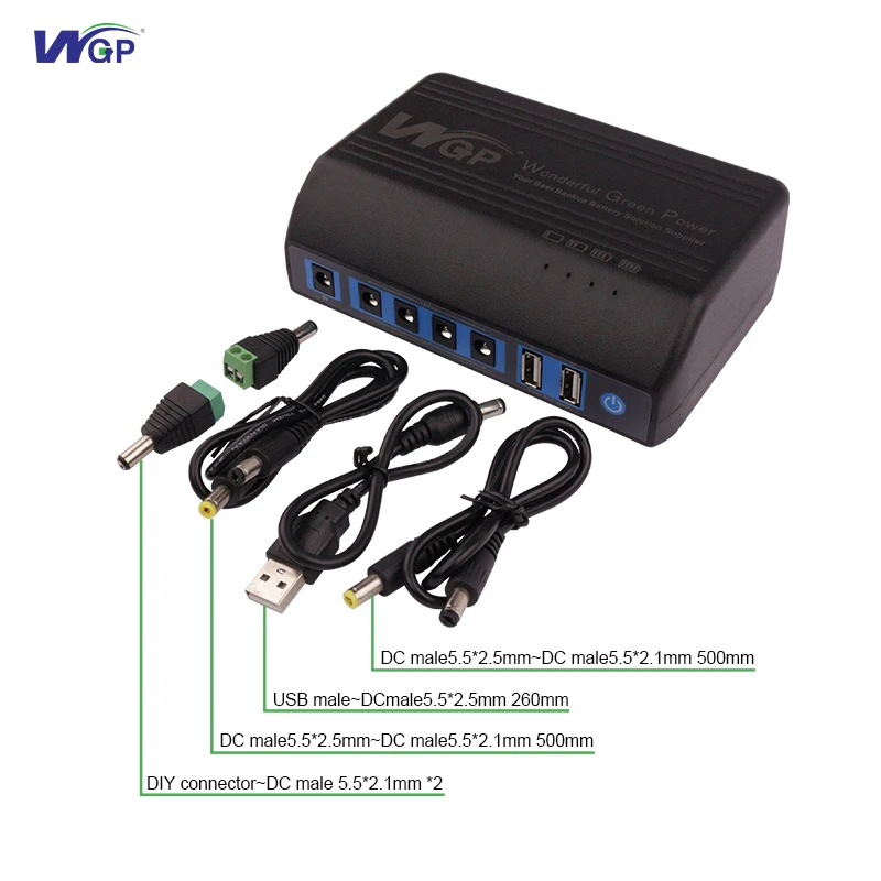 WGP mini ups Portable lithium battery external power bank USB 5V 12V DC mini ups for wifi LED bulb