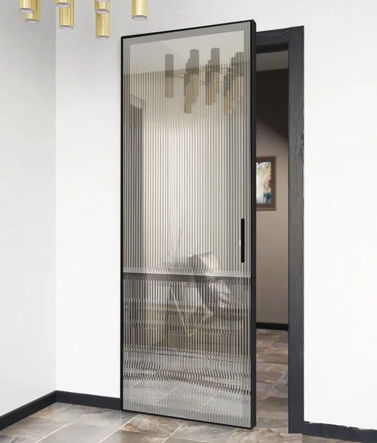 simple design mirror sliding bathroom door Hidden Track System Wall Mount Invisible Sliding Door