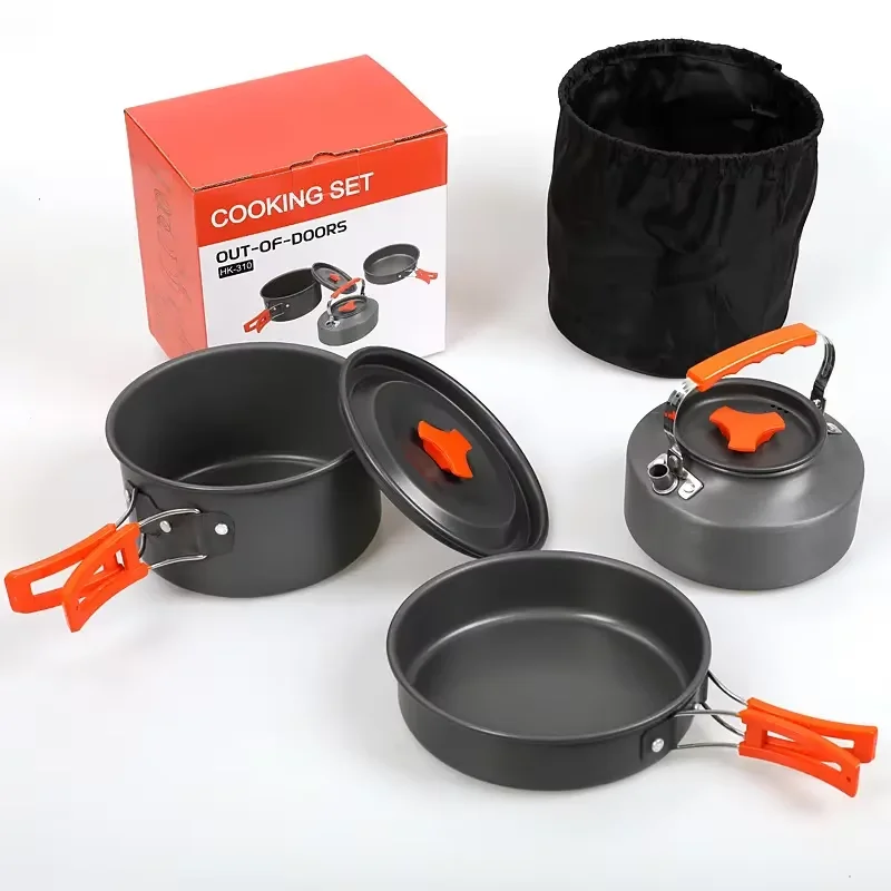 Outdoor aluminum camping pot set 2-3 person portable camping cookware kettle pot mess kit
