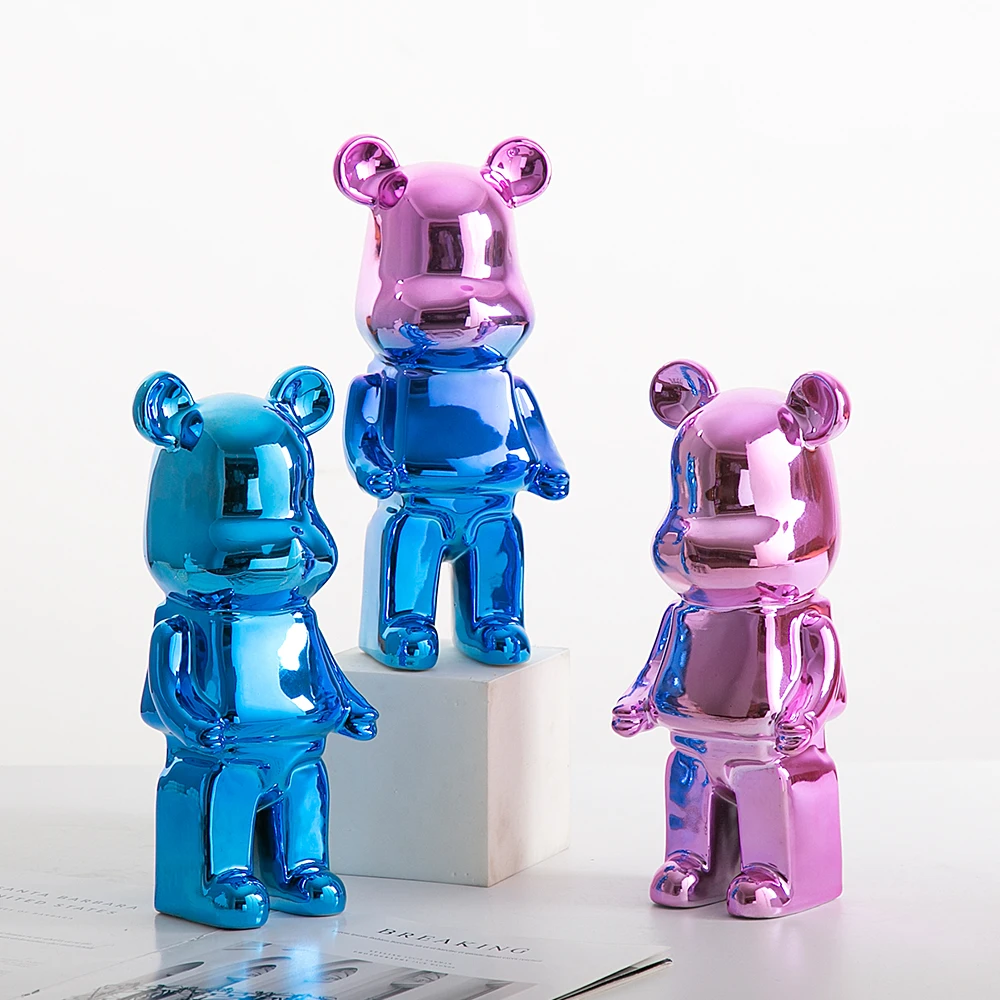 Nordic ceramics Bearbricks Crafts Violent Bear Electroplating  Sculpture Ornament Home Decoration Living Room