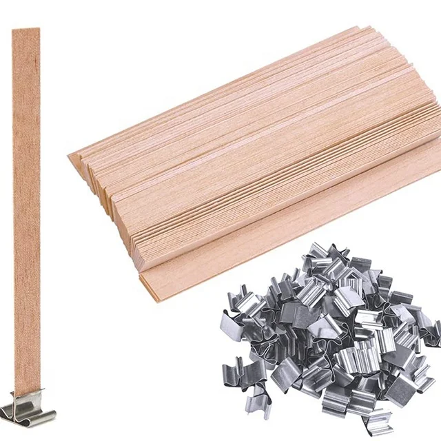 W05 Eco-friendly 13cm Wood Candle Wicks with Wick Clip Metal Stand for DIY Candles Making