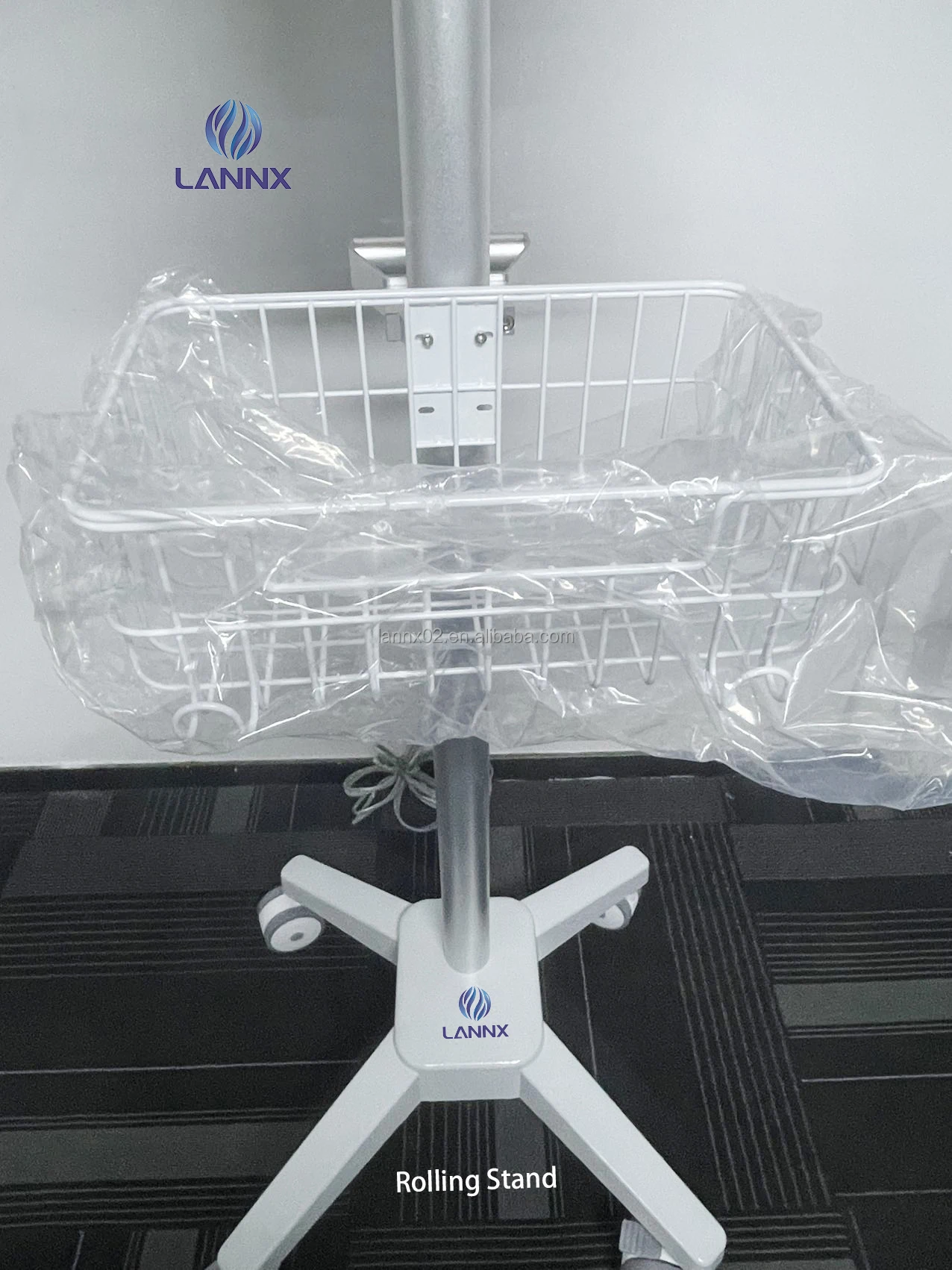 LANNX Mobile Height Adjustable Hospital Medical Vital signs Monitor Trolley with Basket Patient Monitor Rolling Stand