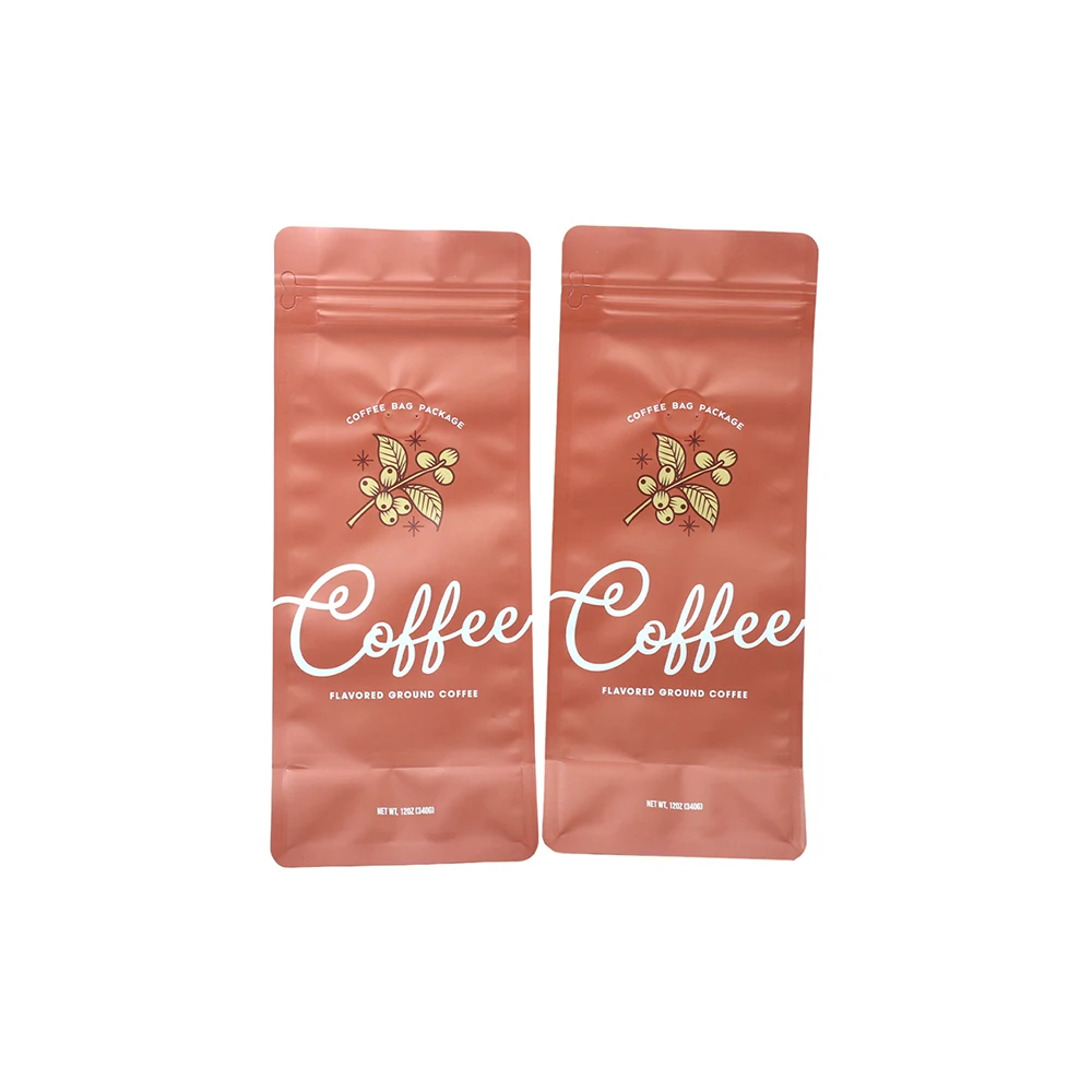 Coffee Bag Packaging Colorful Aluminum Foil Eight Side Seal Tea Pouch Zip Lock Flat Bottom Coffee Bags With Zipper