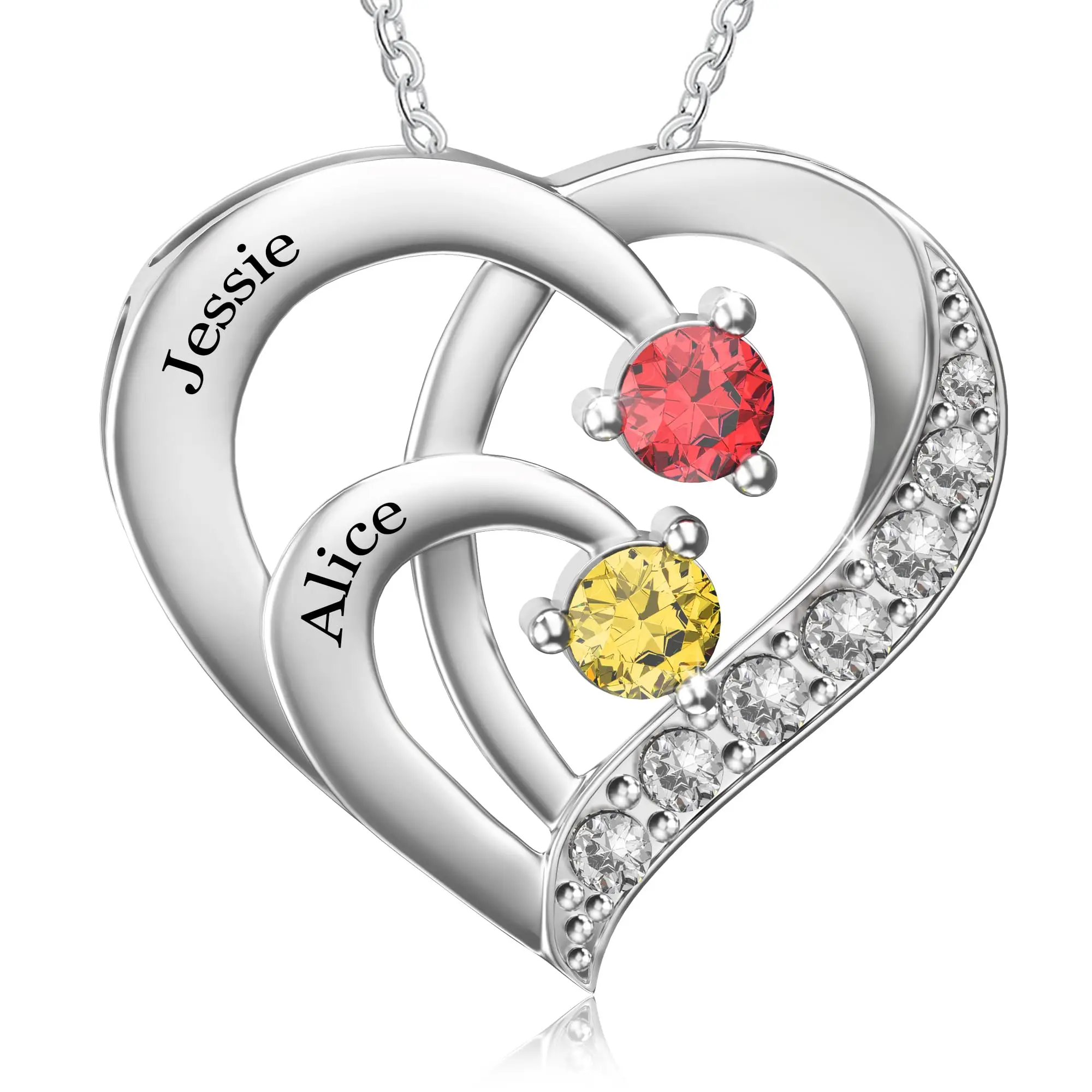 Factory Wholesale Custom Heart Birthstone Necklace For Women 925 Silver Personalized Necklace Name Custom Jewelry