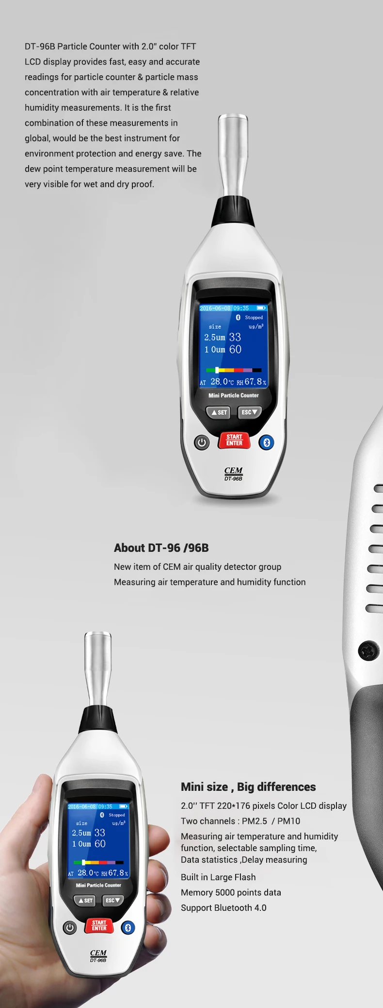 
CEM DT-96B pm2.5, pm0um professional laser particle counter for cleanroom gas particles Mini Particle Counter 