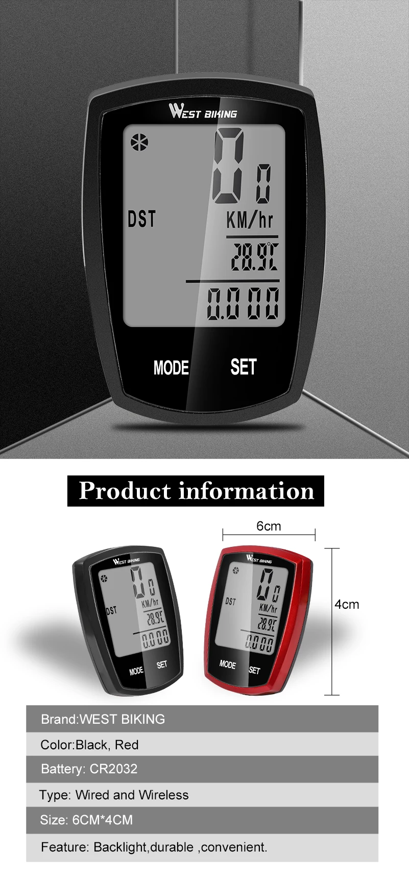 WESTBIKING Screen-touchable Stopwatch Bike Computer Odometer Digital Cycling Computer Wired/Wireless Exercise Bicycle Computer
