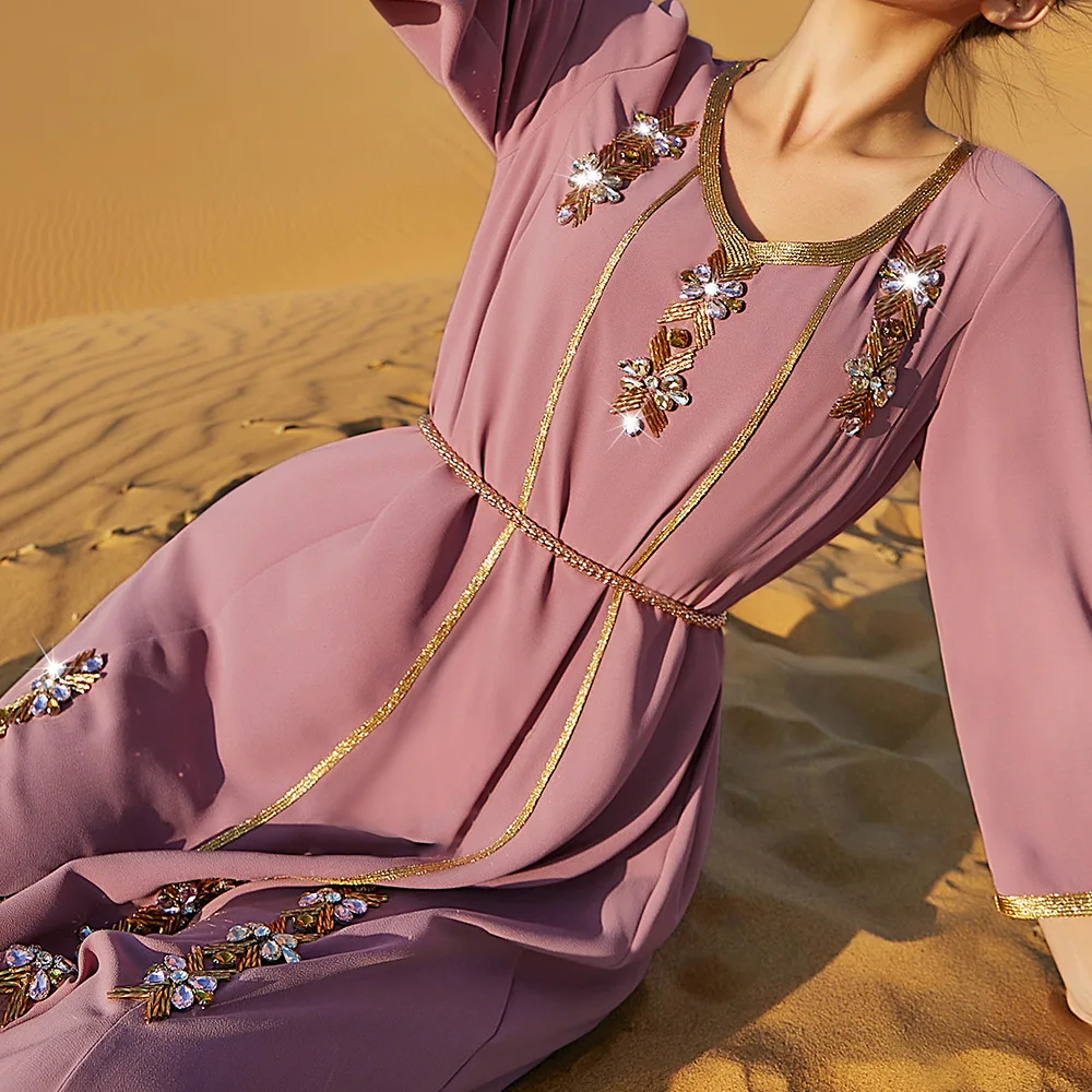 Newest hot sales Hand sewn diamond muslim dress women islamic buy abaya stock