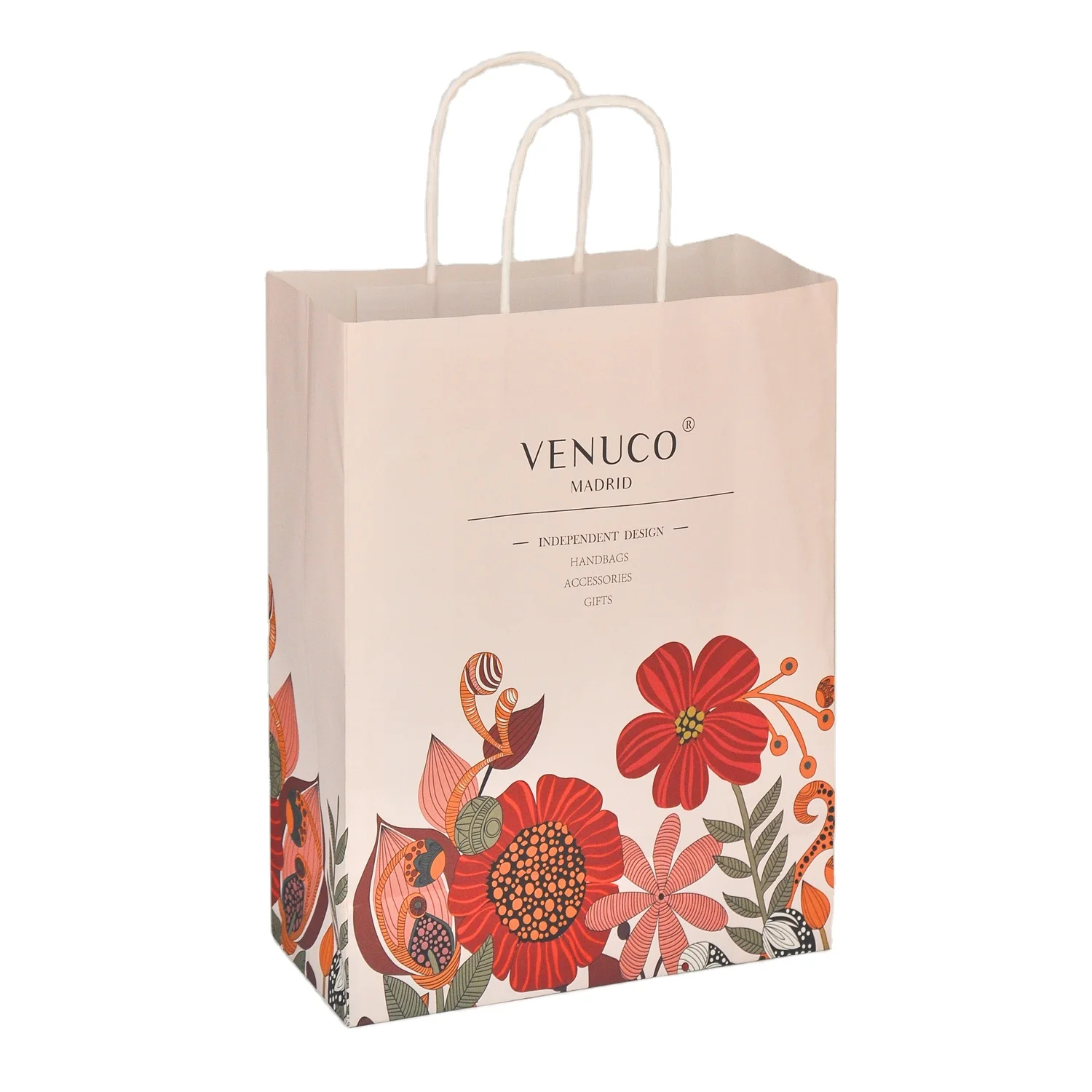 High Quality  Hot Stamping Offset Printing Pink Kraft Paper Flower Bags Wholesale Bag Kraft Paper