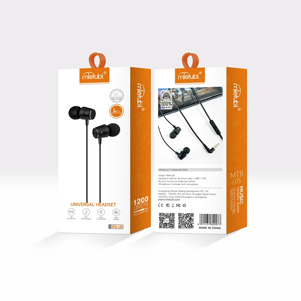 MTB-L05 hot sale cheap price headset 3.5MM bend connector in-ear earphone for mobile