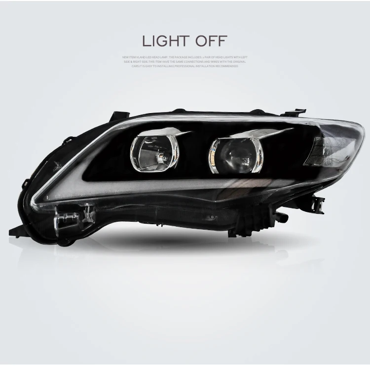 VLAND Factory Full LED Headlights With Sequential Turn Signal Headlamp 2011 2012 2013 Head Light For Toyota corolla Headlight
