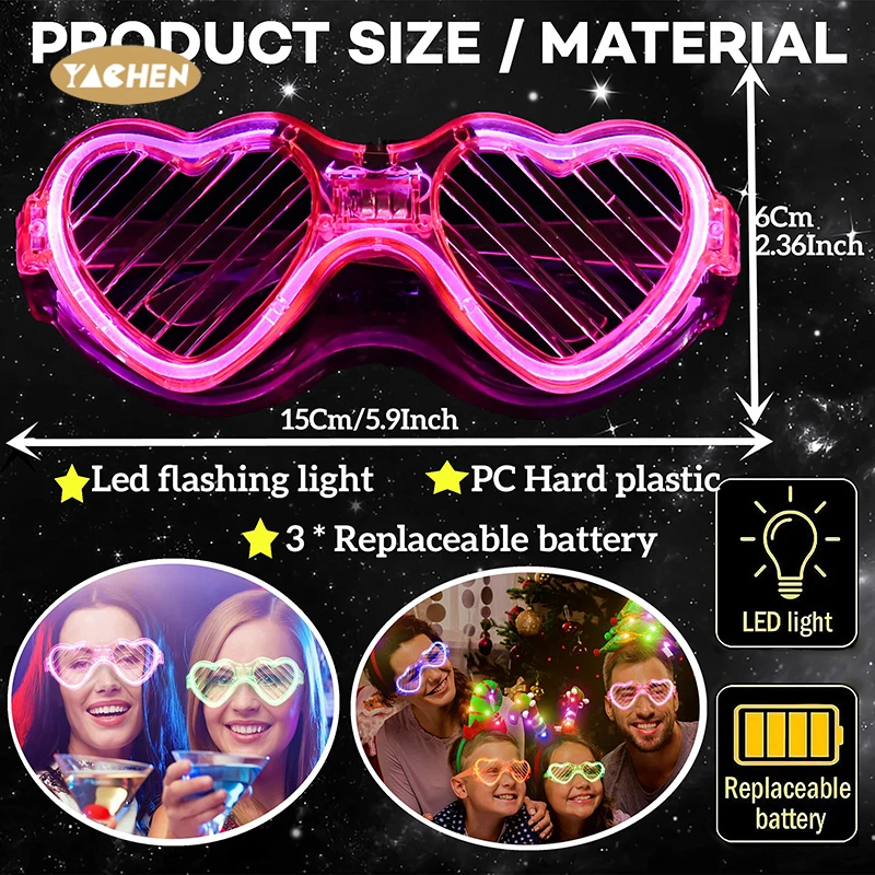 Yachen Glow in The Dark Glasses LED Christmas Party Supplies Light Up Glasses Shutter Shades Kids/Adult Party Accessories