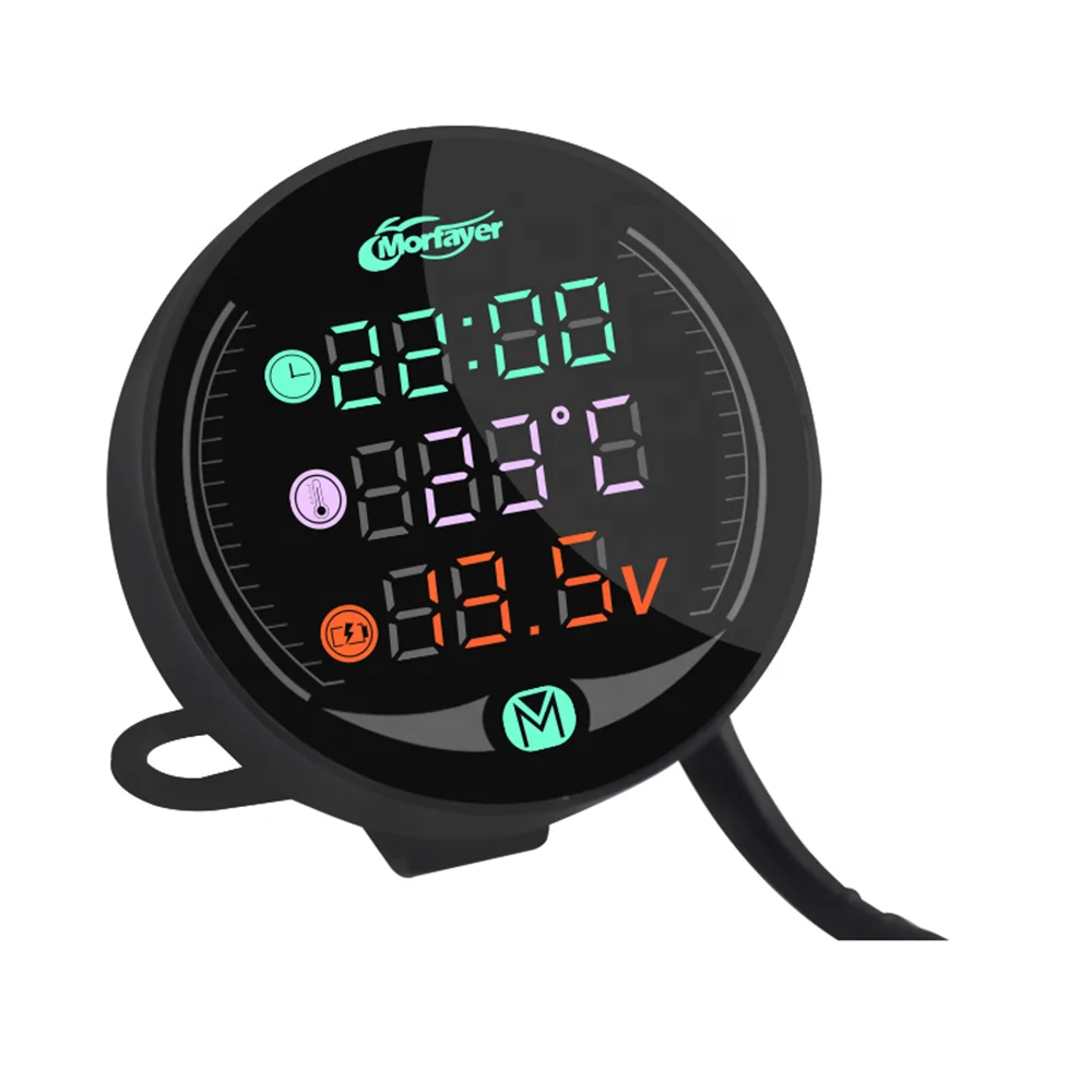 DC12V 3 in 1 LED Digital Display Motorcycle Temperature Voltmeter Gauge With Colok