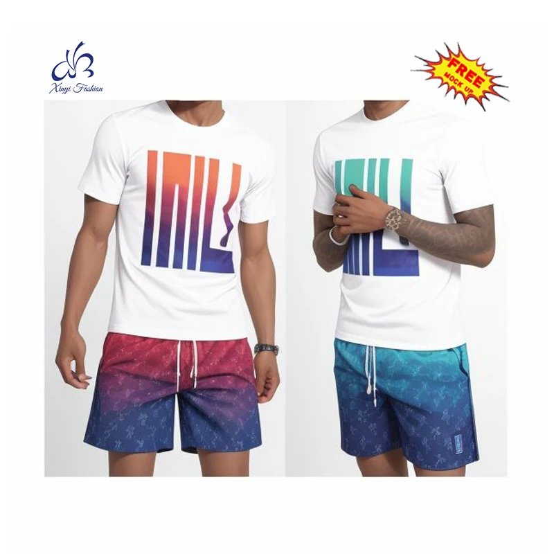 XINYI Custom Logo Men Shorts And T-Shirts Set Track Suit Mesh Two Piece T Shirts Summer OEM Service Plus Size Clothing Knitted