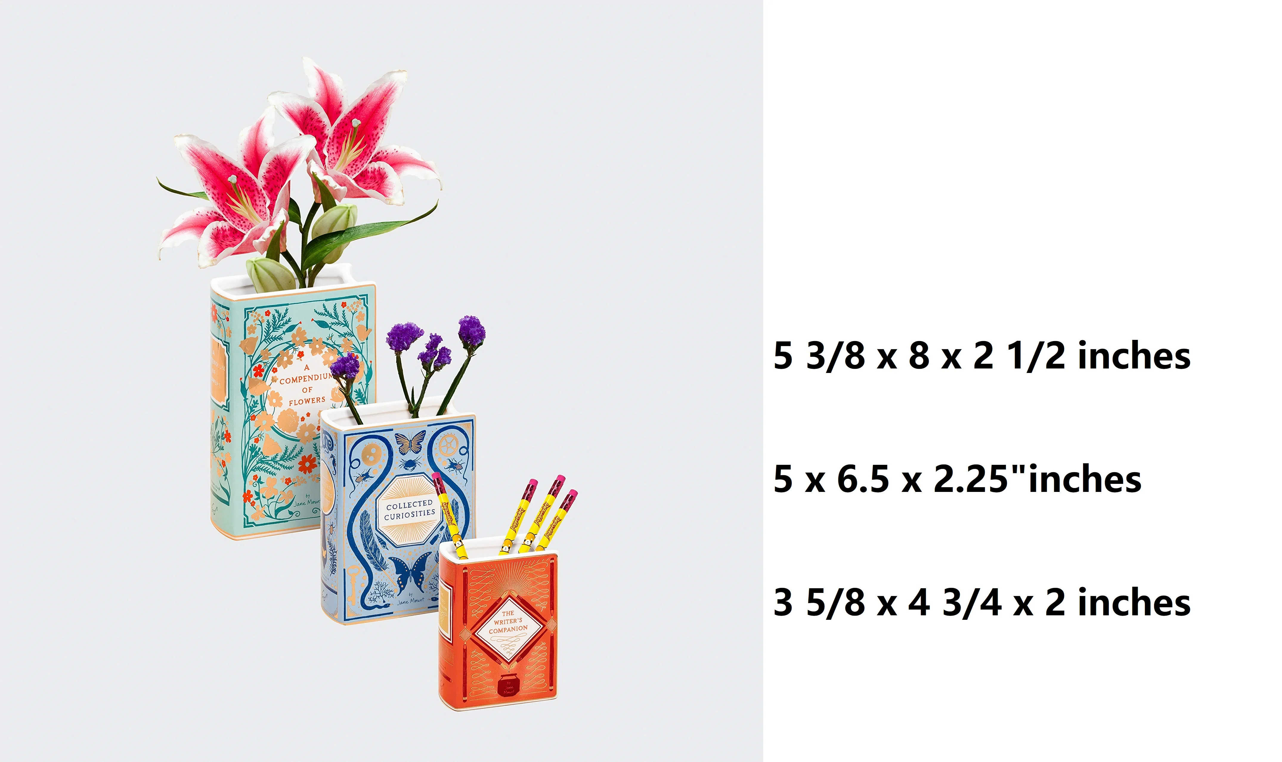 A Compendium of Flowers Flower Vase Small Vase for Desk Ceramic Vase for Book Lovers, Gift Idea for book lovers