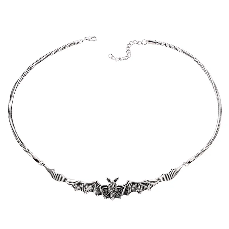 Gothic Silver Plated Bat Choker Necklace Vampire Bat Pendant Necklace Dark Style Choker Bat Jewelry Gift Women Girls Goth