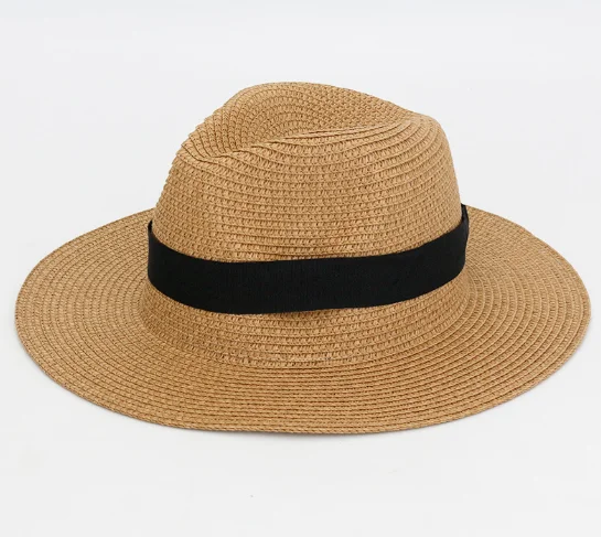 Wholesale fashion beach custom straw hat Panama hats unisex breathable sun straw braid floppy fedora beach straw hats