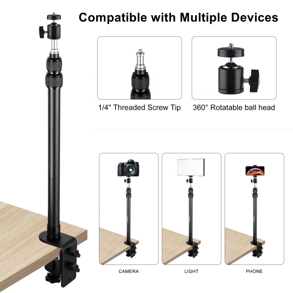 Takenoken Mobile Phone Holders Aluminum Adjustable Desktop Mount C Clamp Light Stand with Rotatable Ball Head for DSLR Camera