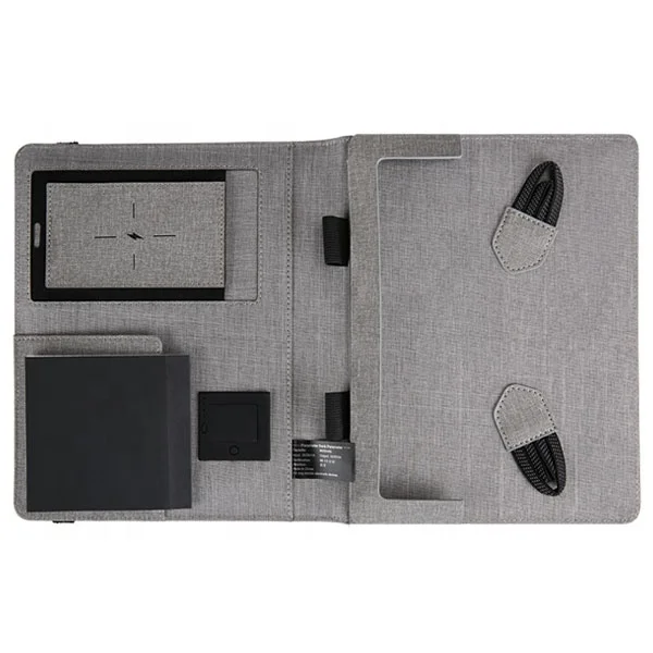 
Hot sale A5 leather Portfolio with power bank and wireless charger 