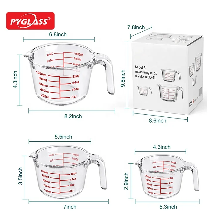 Set of 3 Glass Measuring Cup, Liquid Measuring Cups,High borosilicate Glass