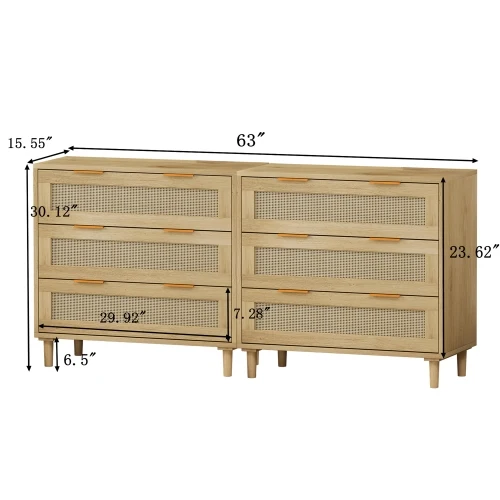 Nature 3 Drawers Rattan Luxury Home Rattan Drawer 2 Sets Wooden Storage Cabinet