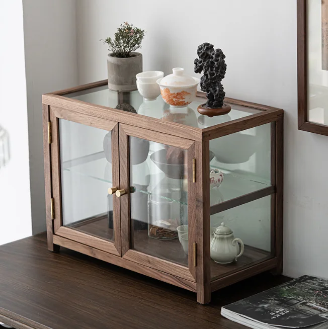 Walnut Wooden Bakery Display Case, solid wood Bakery Display Case desktop small storage cabinet