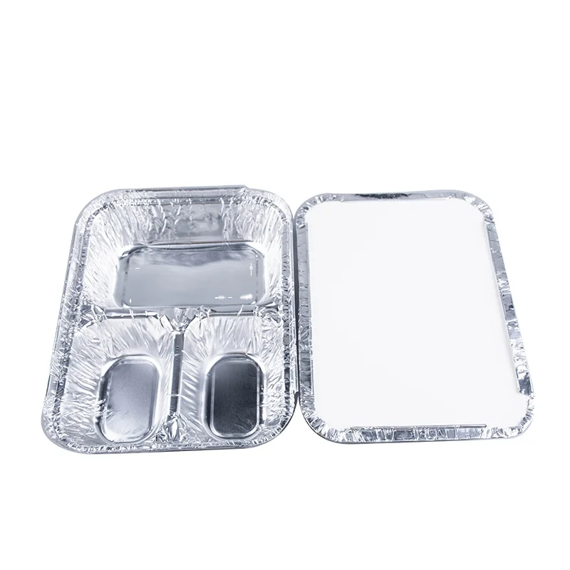 Disposable 3 compartment Takeaway Aluminum Foil Food Storage Container
