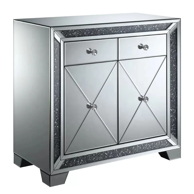 Luxury crushed diamond crystal mirrored 2 door 2 drawer buffet cabinet sideboard