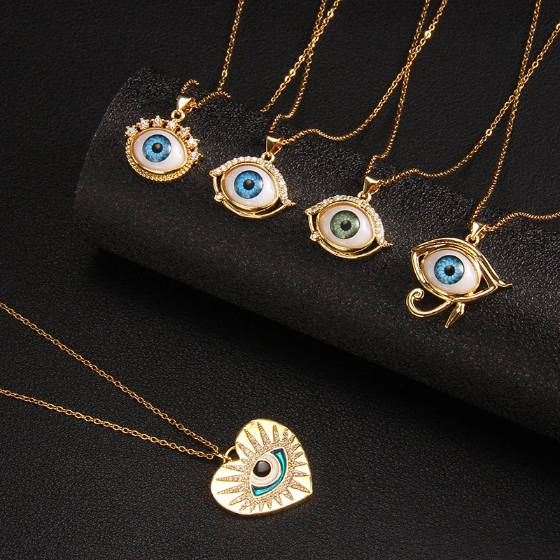 Wholesale Fashion 18K Gold Plated Brass Lucky Devil Eye Jewelry Gifts Cubic Zirconia Evil Eyes Penadnt Necklace for Woman