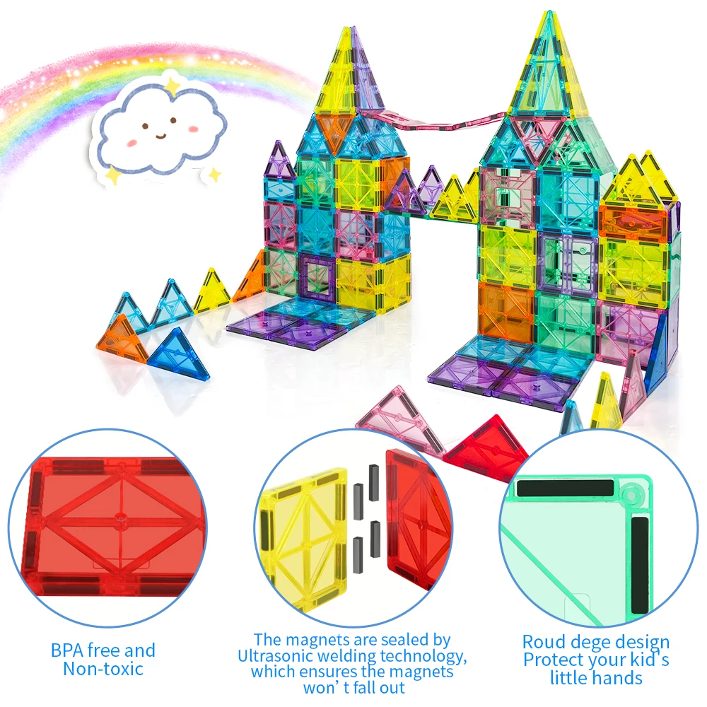 32 Piece Educational Kids Toy magnetic tiles Plastic Building Tiles Set with EN71 Certificate