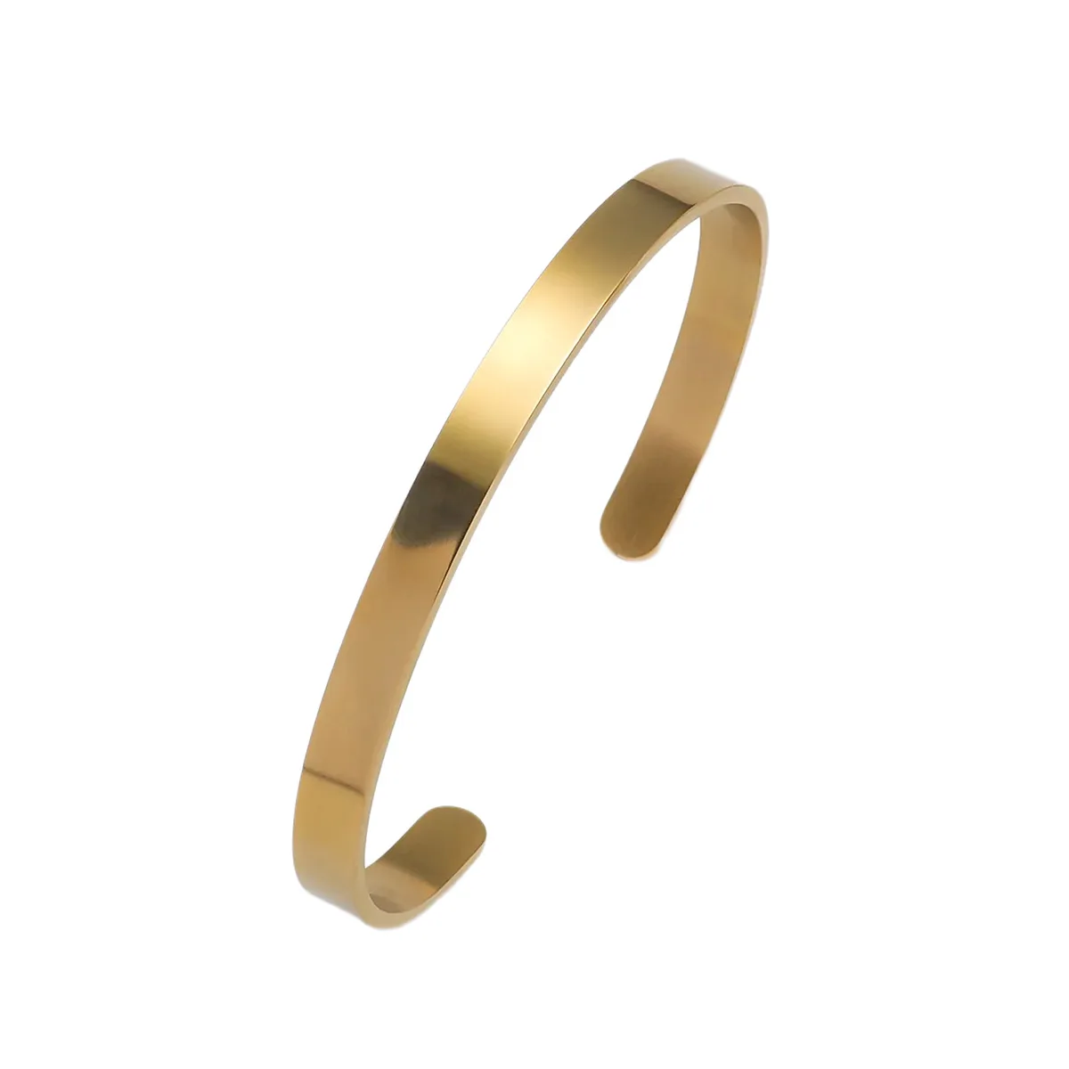 Smooth Strip Open Stainless Steel C-Shaped Bracelet Support Custom Logo Engraved Bangle Women