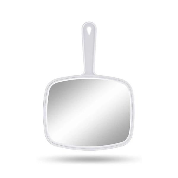 Square white Handheld Makeup Mirror with Handle for Barber Hairdressing