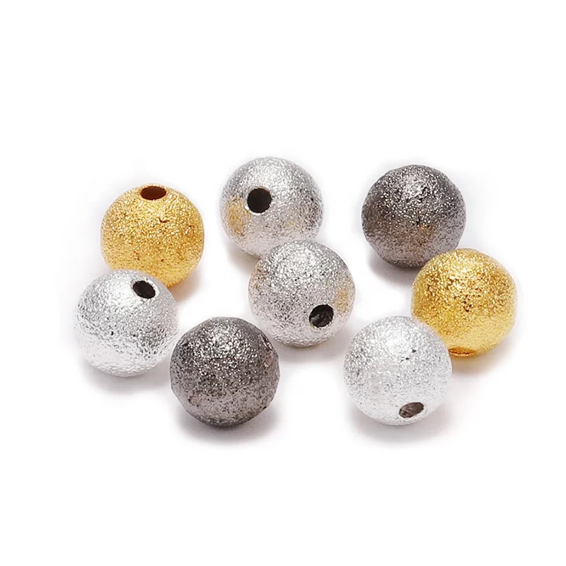 100pcs/lot 4 6 8 10 12mm Silver Gold Round Copper Spacer Beads Frosted Ball End Seed Beads For Necklace Bracelet Jewelry Making
