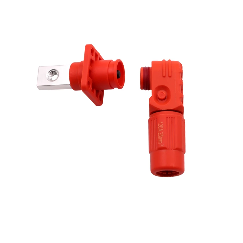 8mm Pin,  25mm2 Cable Diameter, 120A Single Pole Right Angle 90 Degree Plug Socket HV Energy Storage Battery Connector