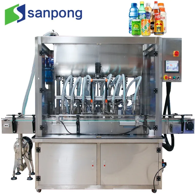 high speed automatic liquid filling machine servo driven piston with 8 nozzles for sauce/honey/milk tea/juice filling