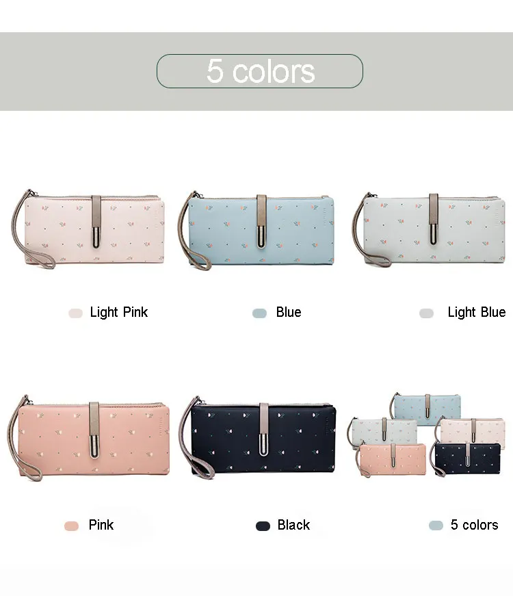 New Fashion Flower Printing Hasp Lock PU Purse for Girls Women Long Wallet Pouch Bag