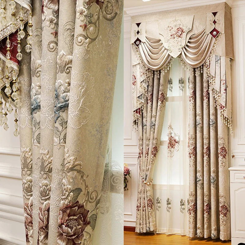 2022 high grade window popular jacquard embossed flower high embroidery fabric blackout luxury curtains for the living room