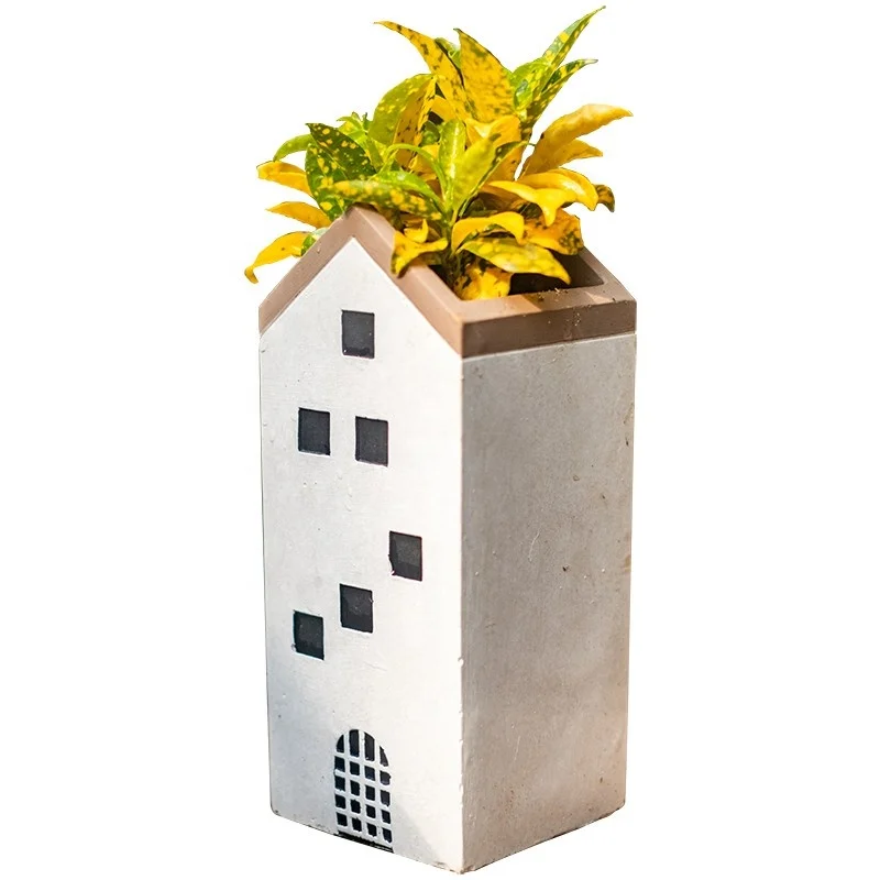 Small House Cement Flower Pot Vintage Decorative Ornaments Creative Succulents Pot Garden