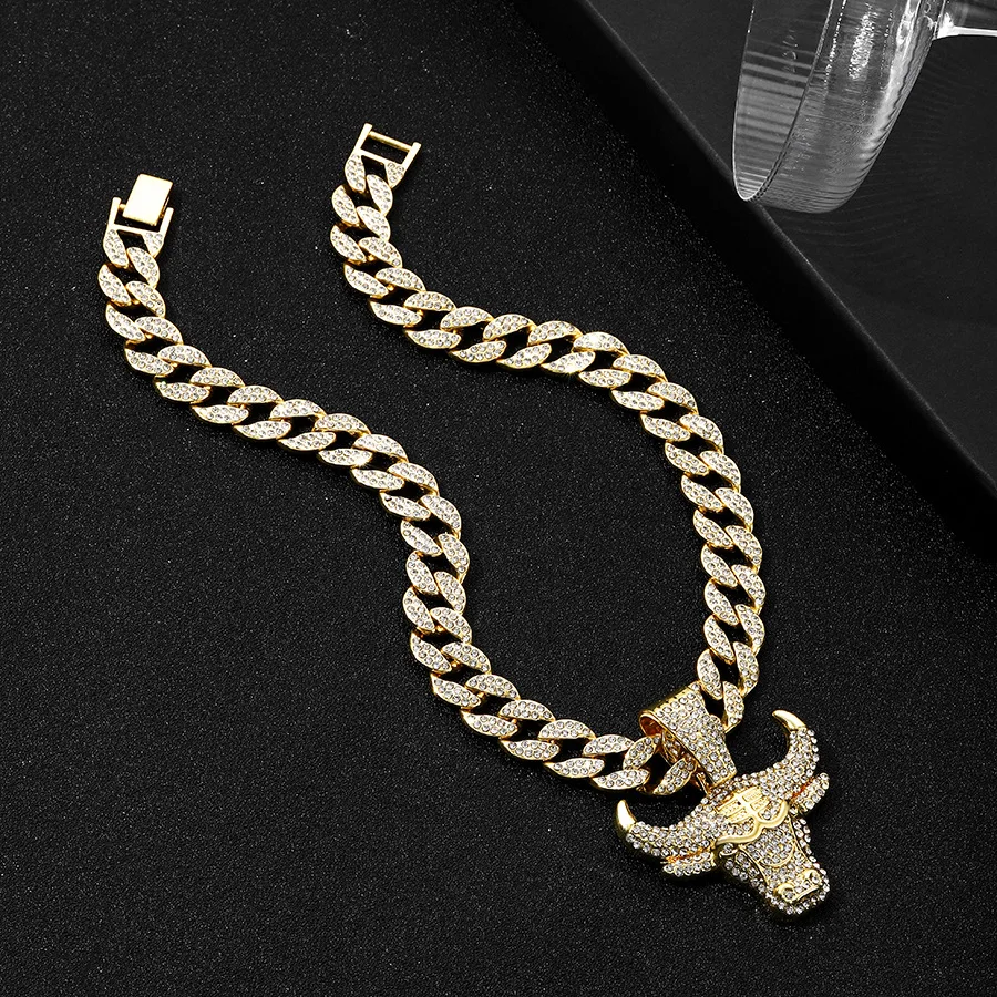 NL2128 Customizable Silver & Gold Plated Bull Head Pendant Necklace Niche Personality Hip Hop Rap Style for Men and Children