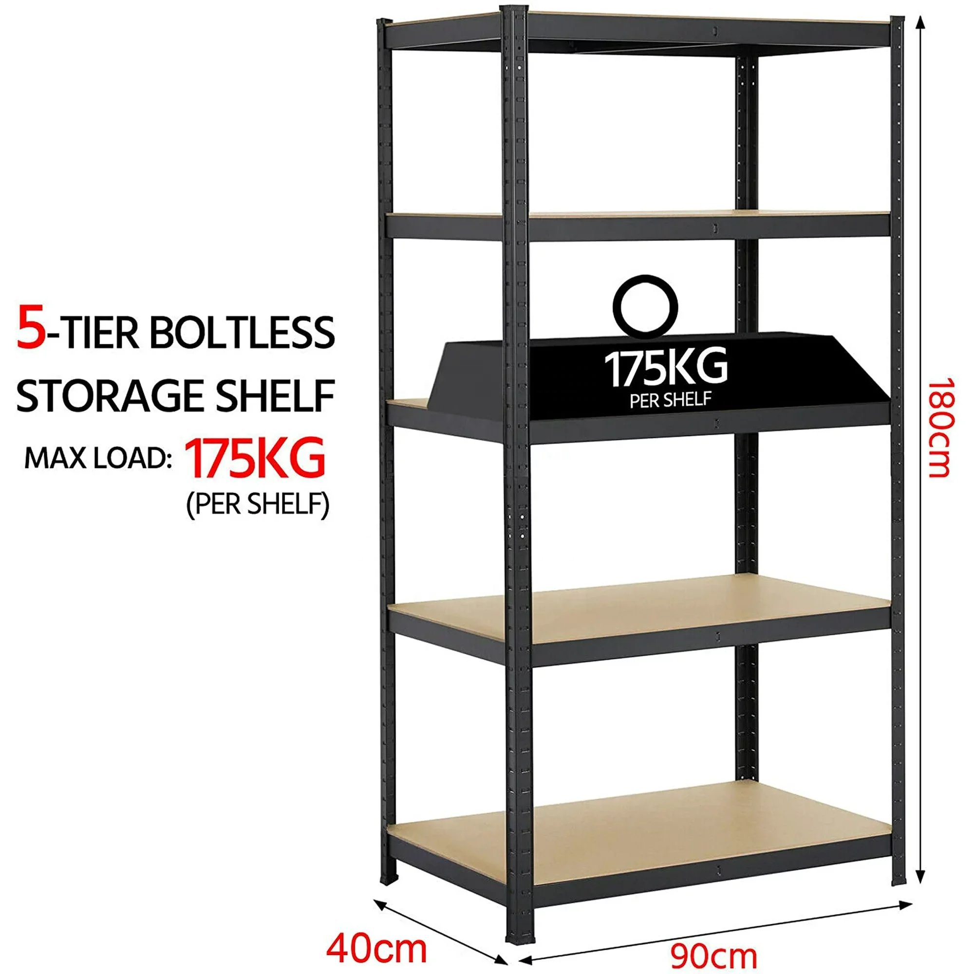 180Cm X 90Cm X 40Cm 5 Tier 175Kg Per Shelf Galvanized Garage Shelf Storage Racks Shelving Units